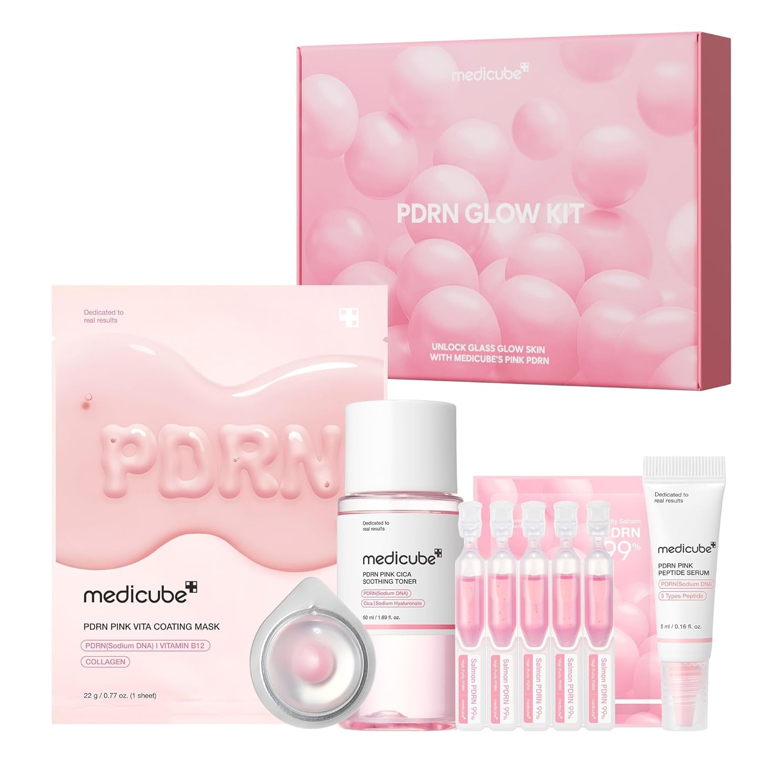 Salmon DNA PDRN Trial Kit | Glass Glow Mini Skincare Set with Toner, Serum & Sheet Mask for Hydrating, Firming, Moisturizing |Gift & Travel Essentials for Women & Girls | Korean Skincare