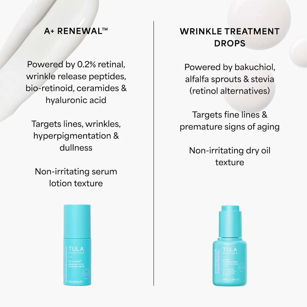 TULA Skin Care A+ Renewal Advanced Retinal + Peptides Serum - Nightly Facial Serum, Boosts Radiance and Hydrates, 1.01 Fl. Oz.
